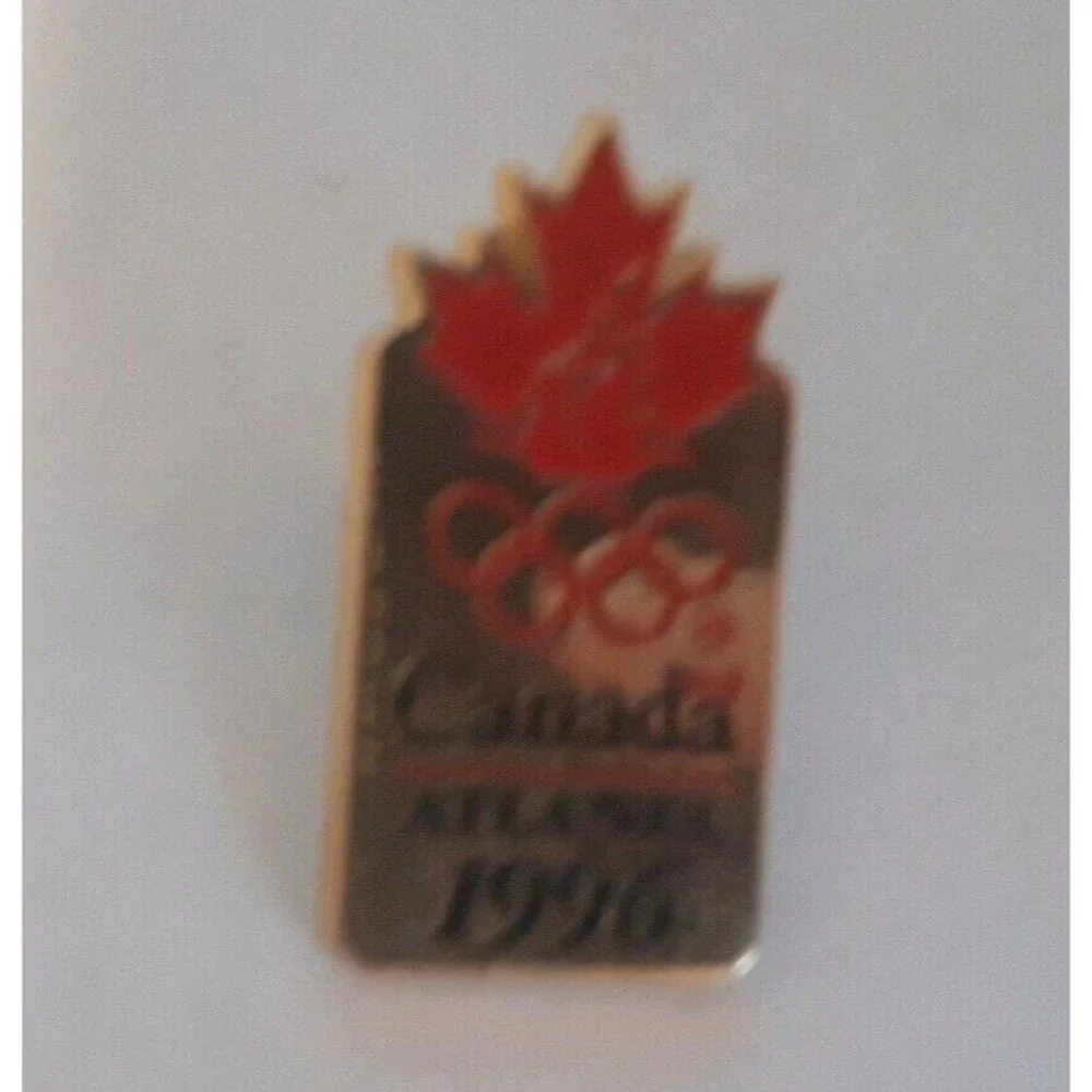 CANADA Maple Leaf Torch Logo Olympic Pin 1996 Atlanta Enamel Lapel Tack Red/Gold